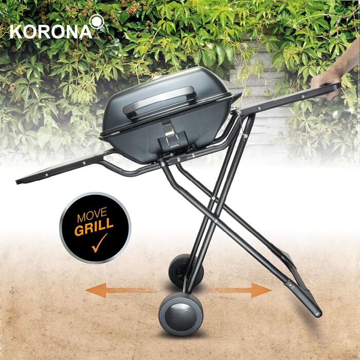 Електричний гриль Korona 46221 XXL 2200 Вт з великим гриль-решіткою 51x30 см, захистом від вітру, індикатором, роликами та плавним регулюванням температури