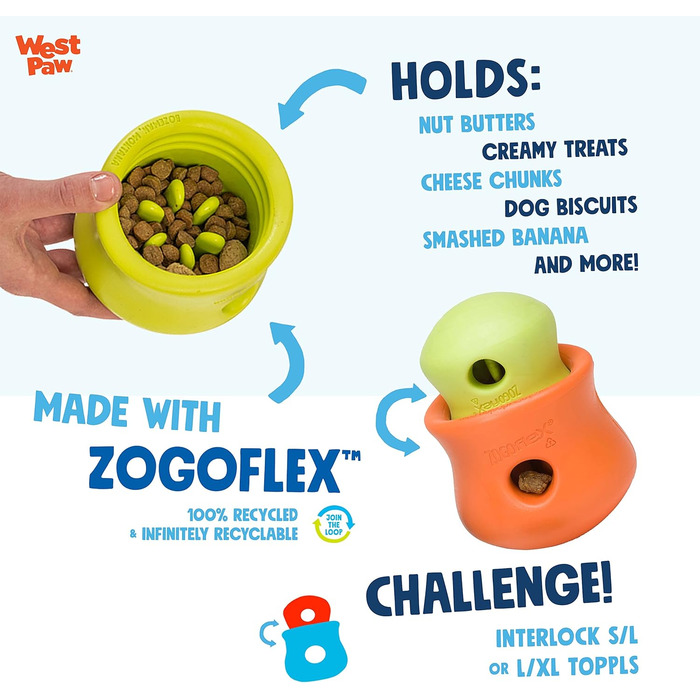 WEST PAW Zogoflex Toppl Treat Dispenser Dog Toy Puzzle - Interactive Chew Toy for Dogs - Dog Toy for Moderate Chewers, Fetch, Catch - Holds Dry Food, Treats, XL