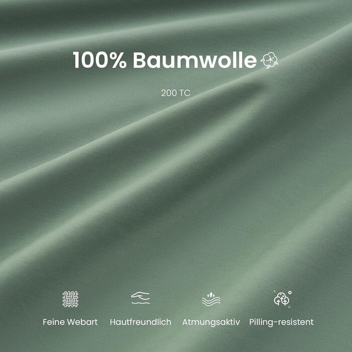 Комплект постільної білизни 135x200 зелений, бавовна, 4 частини (2 наволочки 80x80, 1 простирадло 135x200) з замком-блискавкою, сертифікат ÖKO-TEX