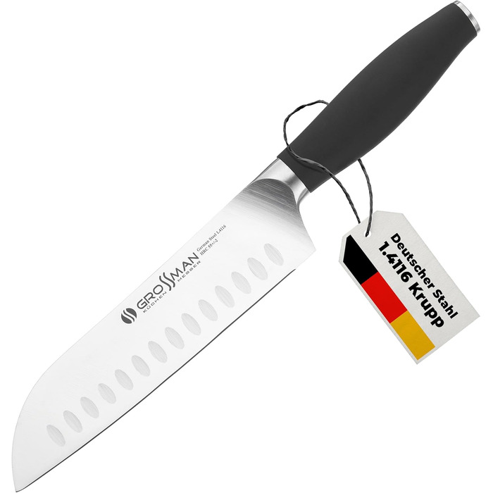 Ніж кухонний Grossman Santoku 29 см з нержавіючої сталі, ергономічна ручка