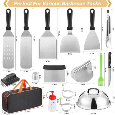 Набір гриль-посуду zycBernoi: 19 аксесуарів для гриля, метал, прес для бургерів, дзвоник, сумка для барбекю