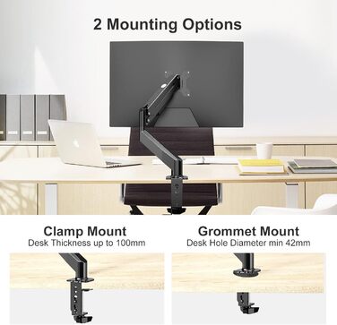 Кріплення для монітора Suptek, регульована висота, газовий амортизатор, для моніторів 17-32 дюймів, VESA 75/100 мм, до 10 кг, ергономічна підставка, чорний