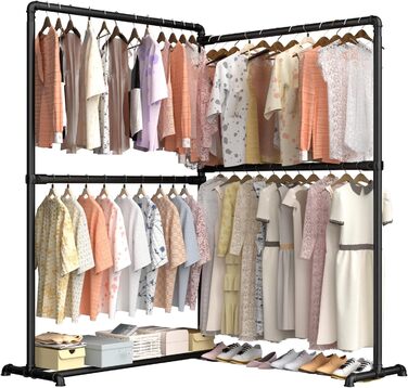 Міцна вішалка для одягу LOEFME з обертовими бічними панелями, металева стійка для одягу з полицею для зберігання, чорного кольору, 150 кг вантажопідйомність