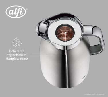 Термос Alfi SKYLINE 1.0л з нержавіючої сталі з гігієнічним скляним вкладишем, кришкою з поворотним механізмом та зручною кнопкою, ергономічною ручкою, для кави та чаю