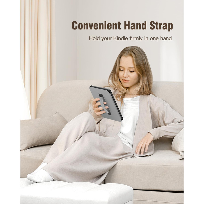 Чохол MoKo для Kindle Paperwhite (12-те покоління, 2024) та Kindle Colorsoft Signature Edition (2024), з петлею для руки, авто-ввімкнення/вимкнення, Agave Grün (сірий)