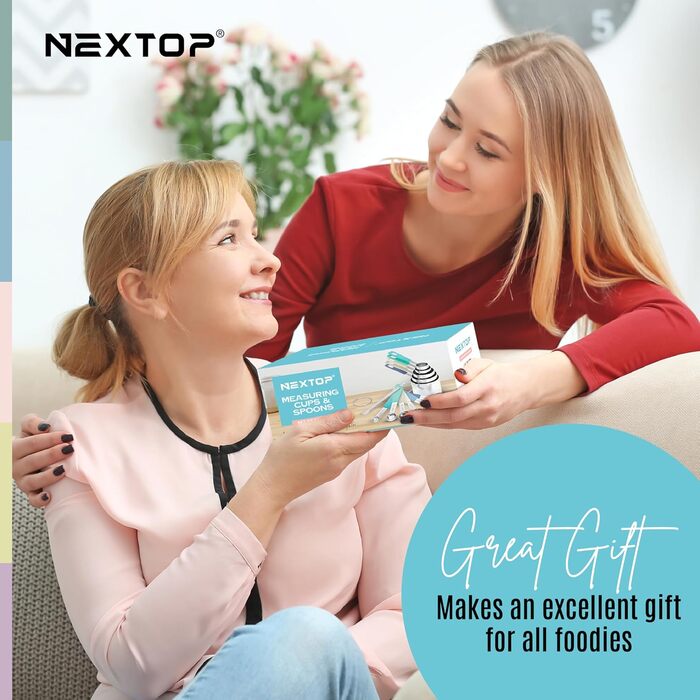 Nextop 14-Piece Stainless Steel Measuring Cup and Spoon Set with All Stackable Sizes and Levelers for Dry Ingredients, Complete Set for Kitchen & Baking Measuring Tools (Aqua Sky Blue Set)