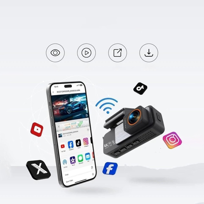 Автомобільний відеореєстратор 4K з GPS, Wi-Fi, G-сенсором та нічним баченням, передня та задня камери HD