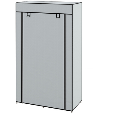 HOMCOM Fabric Closet, Space-Saving Wardrobe with 5 Compartments & Clothes Rail, Zipper, Folding Closet in Light Grey