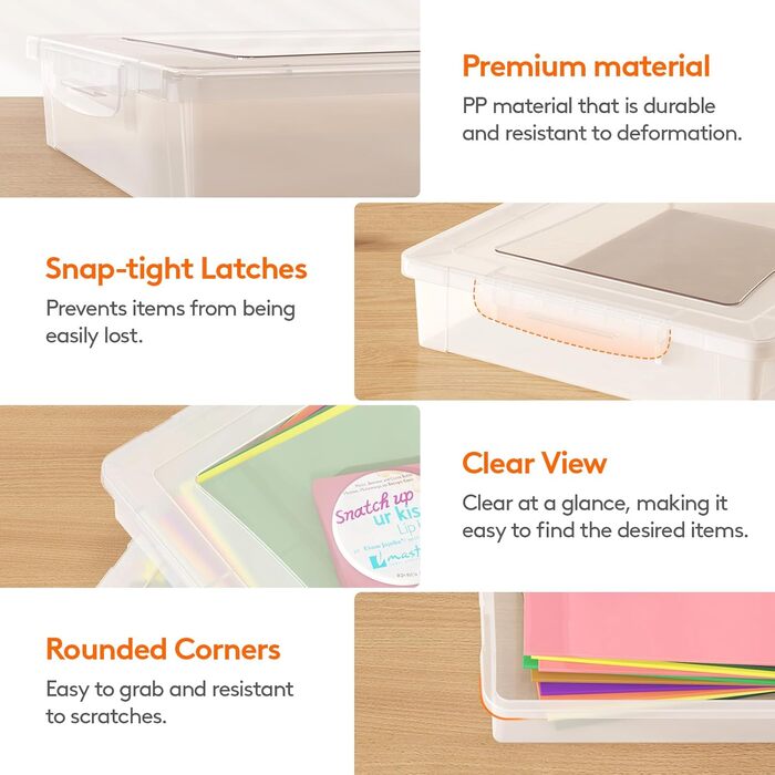 Lifewit 5L Storage Box with Lid, Plastic Box with Clip Closures, Document Box A Organizer, Multi-Purpose Boxes for Crafts, Paper, Art Supplies, Building Blocks, Tools (Transparent, 2)