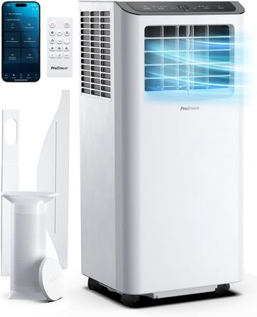 Мобільний кондиціонер Pro Breeze™ 4-в-1: охолоджувач, вентилятор, осушувач повітря, нічний режим, клас енергоефективності A, комплект ущільнювача для вікна, пульт дистанційного керування та таймер 24 години, білий (12000 BTU, Smart App)
