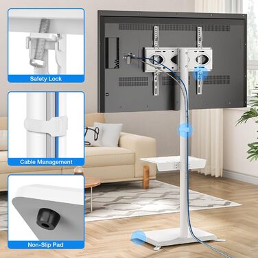 Стійка для телевізора 5Rcom з кронштейном 32-60 дюймів (до 40 кг), біла, VESA 400x400, регульована висота