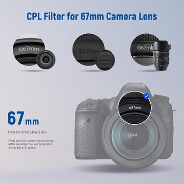 NEEWER 67mm Поляризаційний фільтр (Polfilter/CPL) - зменшує відблиски, покращує контраст, HD скло