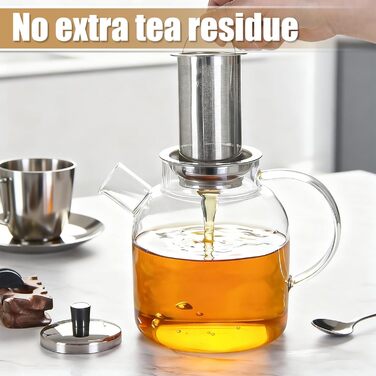 Скляний чайник для заварювання чаю 1800 мл з підставкою-підігрівачем, кришкою та ситом для листового чаю та чайних пакетів