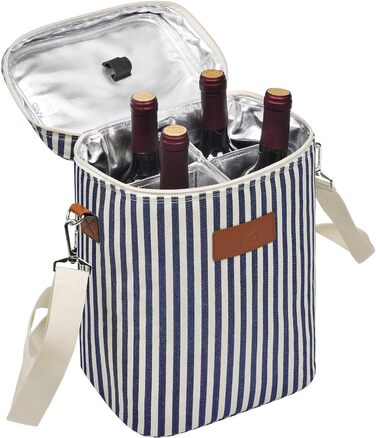 Kato Tirrinia Insulated Wine Cooler Bag, 4 Bottle Cooler Bag Wine Bag Beverage Bags with Handle and Adjustable Shoulder Strap, Gift for Wine Lovers for Picnic, Party, Beach (Cooler Bag 4 Bottles - Stripes)