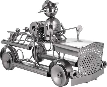 BRUBAKER Wine Bottle Holder Fire Department - Fire Truck Metal Sculpture Bottle Stand - 32 cm Metal Figure Wine Gift for Firefighters - with Greeting Card