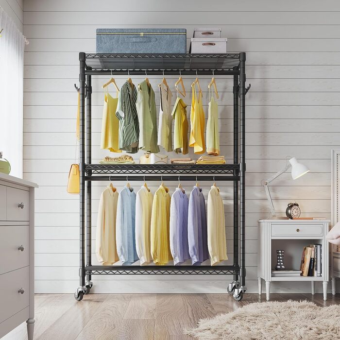 ALKNOT Clothes Rack, Garment Rod, Rolling Clothes Rack, Rolling Garment Rod, Stable Clothes Rack, Clothes Rack with Wheels 90x43.5x180cm, Load Capacity 100kg