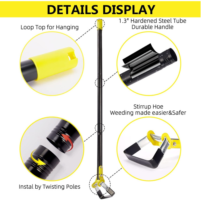MELVTATA Garden Hoe, Hoe, Gardening Tool, 152cm Stirrup Hoe for Planting Vegetables, Farm Use, Stainless Steel, Hula Hoe – Stirrup Hoe with Adjustable Hoe for Weeding/Loosening Soil