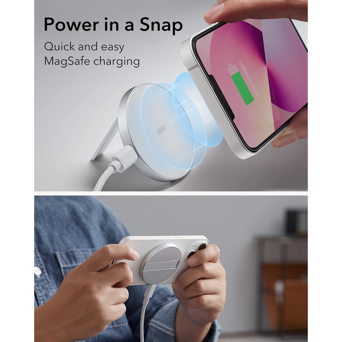 Бездротовий зарядний пристрій ESR MagSafe з підставкою для iPhone 17/16/16 Pro/16 Pro Max/15/14/13, AirPods 4/3/2 Pro, з кабелем 1.5м, білий (без адаптера живлення)