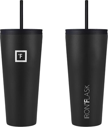 IRON °FLASK Classic Tumbler 2.0 - 2 Lids (Straw Flip), Vacuum Insulated Stainless Steel Water Bottle, Double-Walled Travel Mug - Midnight Black, 32 oz