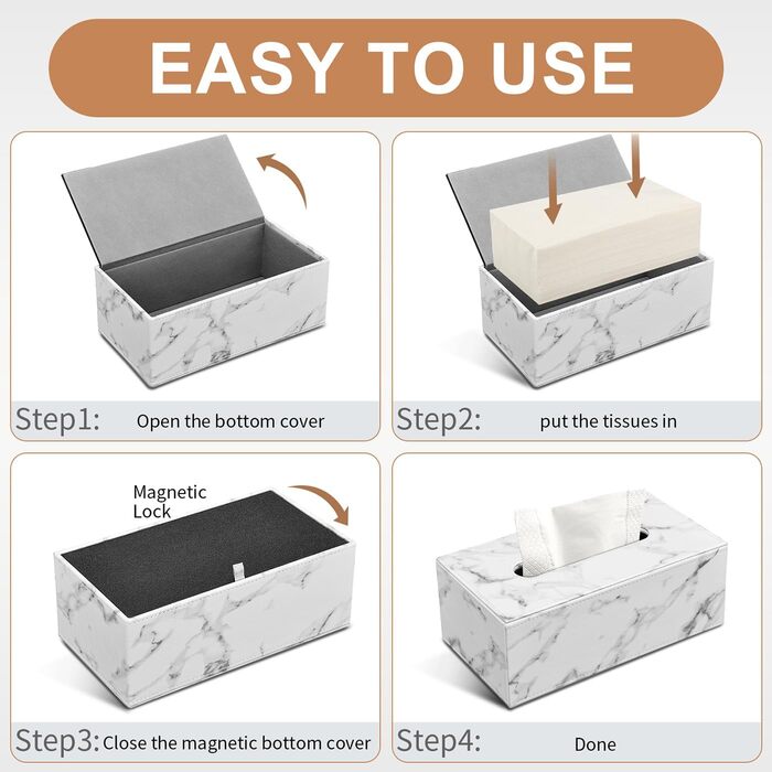 Скляниця для серветок з PU шкіри, 25x13,5x9,5 см, з 4 підставками (мрамор)