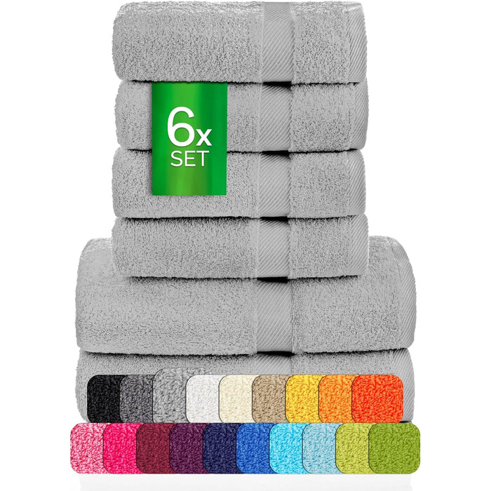 Набір махрових рушників etérea Carli, 100% бавовна, Oekotex, 500 GSM, 6 предметів (2 банні 70x140 см, 4 для рук 50x100 см), колір камінний сірий
