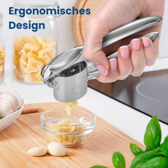 Прес для часнику з нержавіючої сталі - міцний та ергономічний, для зручного подрібнення часнику. Виготовлений з масивного цинкового лиття, підходить для миття в посудомийній машині.