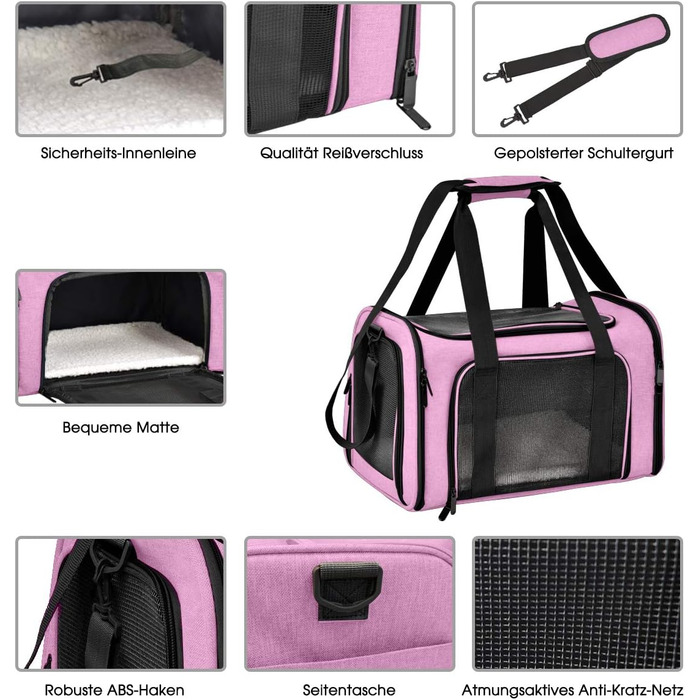 Транспортна сумка для кота/собаки, складана переноска для домашніх тварин середнього розміру (51x33x33 см, рожева)