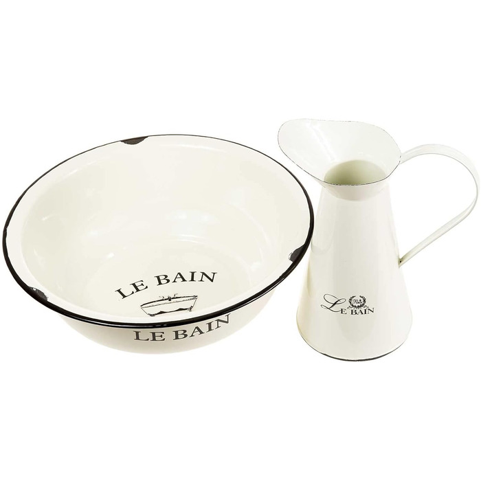 SIDCO Wash Basin + Jug Shabby Wash Set with Pitcher Nostalgia Enamel Vintage Lebain