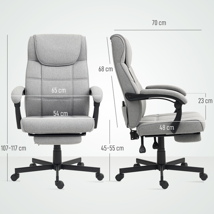 HOMCOM Office Chair with Massage Function Ergonomic Executive Chair with Recline Function Footrest Height Adjustable 360° Swivel Desk Chair Computer Chair with Linen Look, Grey | Aosom