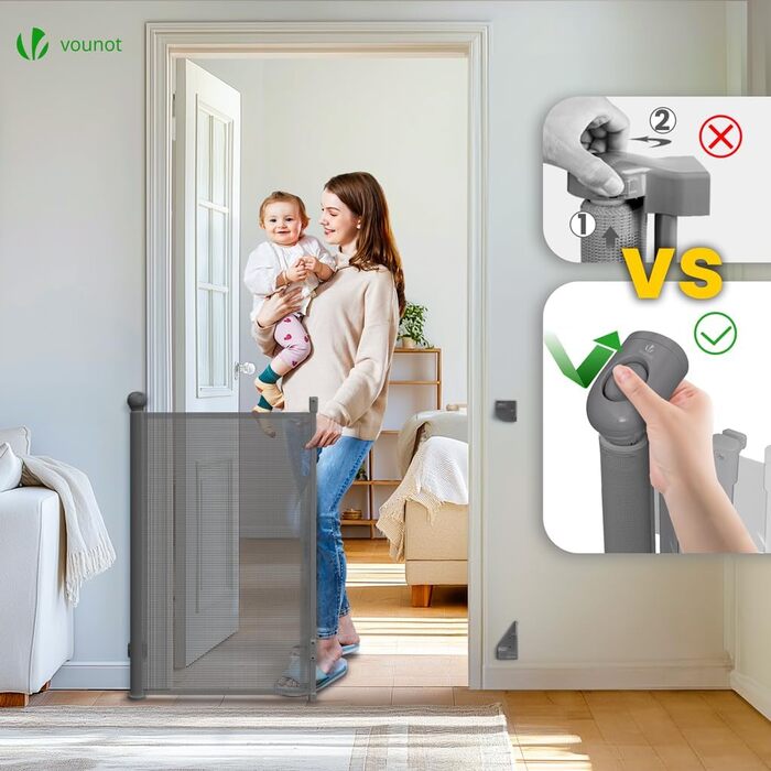 Захист для сходів Vounot: розтягувана сітка-захист для дітей, котів та собак (0-180 см, сірий)