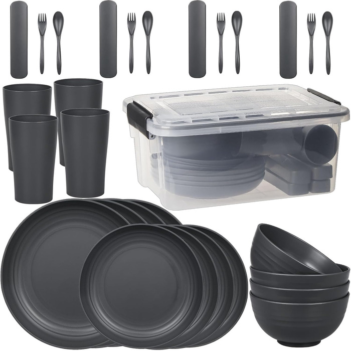 Набір посуду з PP | Легкий та незламний сервіз з 16 предметів для дітей та дорослих, тарілки, миски, чашки