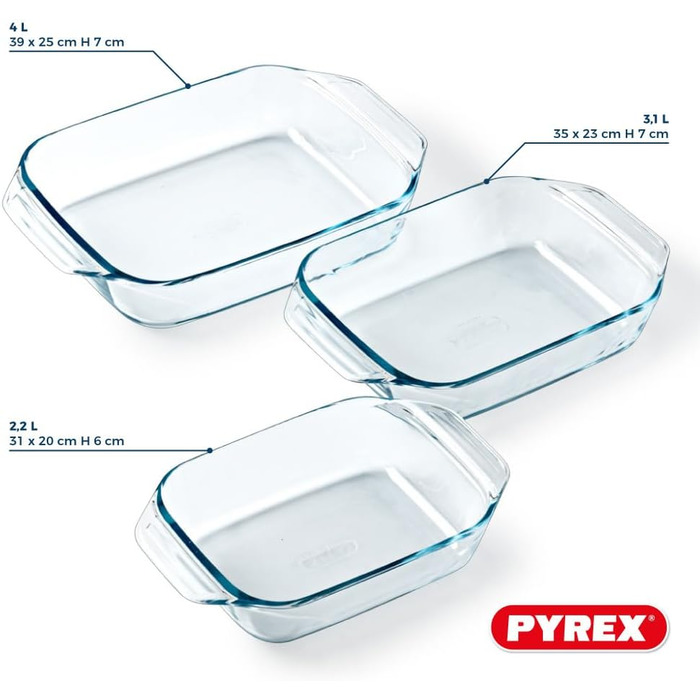 Набір з 3 жароміцних форм Pyrex із боросилікатного скла