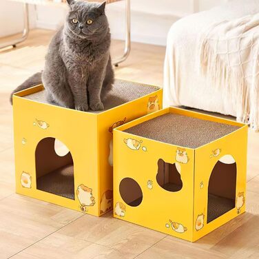 Котячий будиночок з картонної коробки 30x30x30 см - ідеальне місце для відпочинку та дряпання