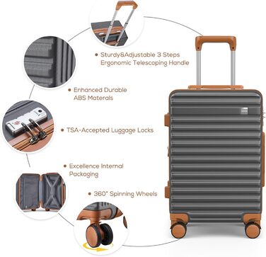Набір валіз Joyway з ABS-пластику (сірий, ручна поклажа) з TSA-замком, 4 колеса, з сумкою та культурою