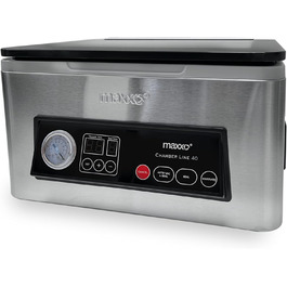 Професійний вакуумний пакувальник Maxxo VM Profi з подвійною зварювальною лінією, 20 л/хв, 900 мбар, для продуктів харчування, з нержавіючої сталі (камерний вакуумний пакувальник VM ChamberLine 40)