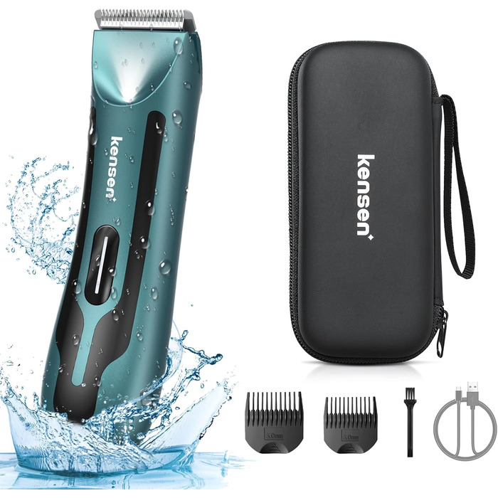 Електричний тример для тіла чоловічий Kensen з LED-підсвічуванням, водонепроникний IPX7, 100 хвилин роботи, зелений