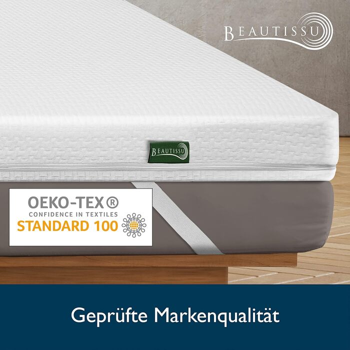 Beautissu 7 Zone Mattress Topper 90x200 cm – Topper 90x200 cm for Box Spring Bed, Mattresses, 30 cm Height – Non-Slip, Breathable Mattress Protector, 7 cm Visco Foam Mattress Pad – BeauNuit MT Lux