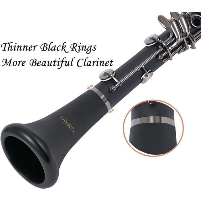 Кларинет KAYATA B з чорним ебонітовим корпусом, нікельовані клавіші, регульована підставка для великого пальця, кейс Deluxe Canvas чорний, нікель