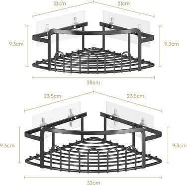 ACMETOP Shower Shelf No Drilling 2-Pack, SUS304 Stainless Steel Bathroom Organizer Corner Shelf, Bathroom Shelf with 10 Hooks and 6 Adhesives, Shower Shelf, Shower Basket for Bathroom Kitchen (Black)