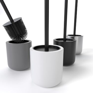 Набір для туалету SAVEGA: щітка для унітазу з нержавіючої сталі та силікону з антибактеріальною насадкою та тримачем (білий)