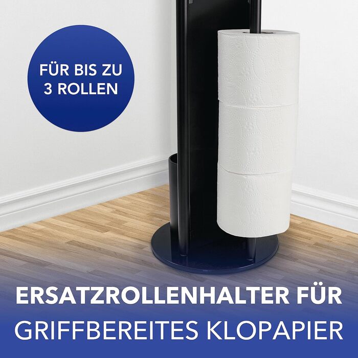 Набір для туалету WENKO Ravina 3-в-1 з тримачем туалетного паперу та щіткою, нержавіюча сталь, чорний, Ø 20 x 70 см