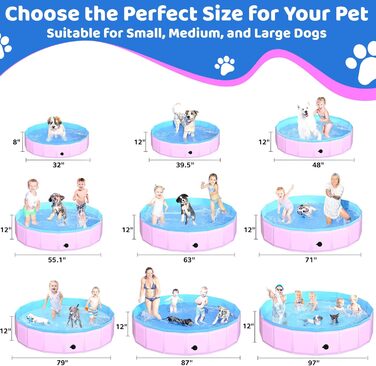 80x20 cm Foldable Dog Pool – Collapsible Plastic Hard Pool for Dogs and Children, Non-Slip Pet Bathtub for Outdoor Use in the Garden, Lightweight and Portable (Pink, 220x30cm)
