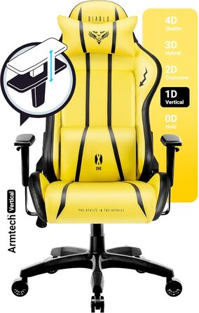 Ігрове крісло Diablo X-One 2.0 Electric Yellow L, ергономічне, регульовані підлокітники, подушки для шиї та попереку