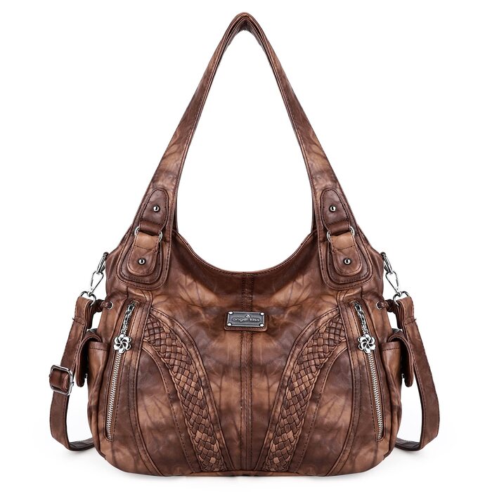 Сумка жіноча AngelKiss через плече, водонепроникна PU шкіра, коричнева. Багатофункціональна сумка-месенджер з кишенями на блискавці