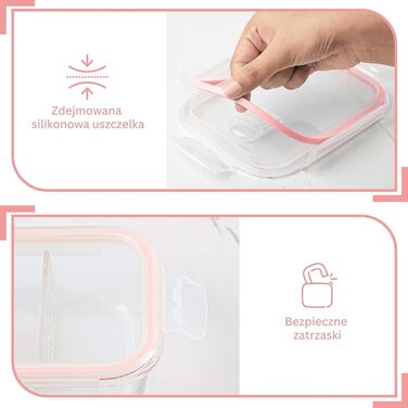 Контейнери для їжі Winter Shore скляні з 2 відділеннями (5 шт) - BPA-free, герметичні, для мікрохвильовки та морозилки (рожеві)