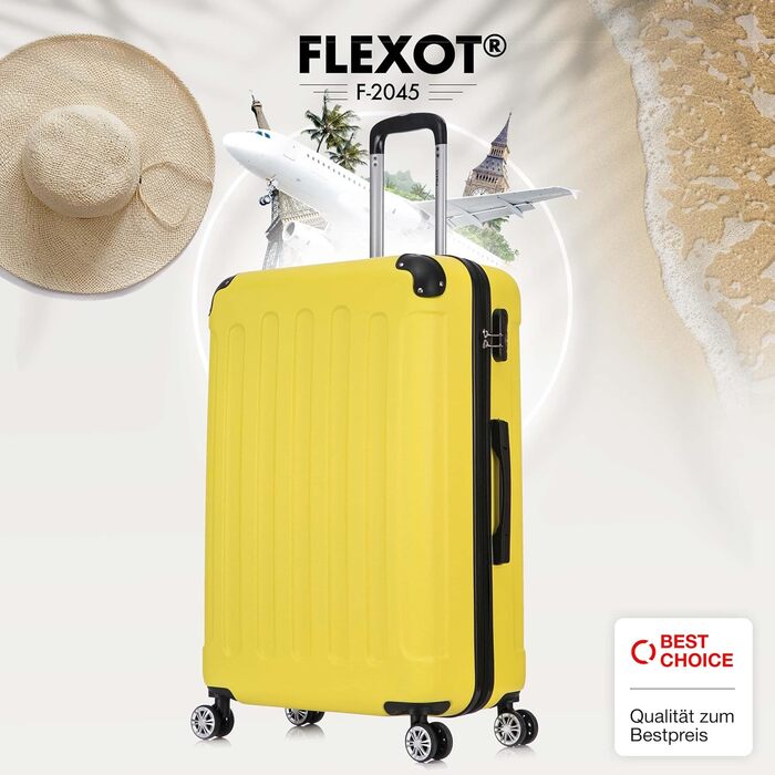 Чемодан Flexot® F-2045, набір 3 шт. (16 кольорів) - ручна поклажа, валіза, тривалий термін служби, твердий корпус (XL, світло-жовтий)
