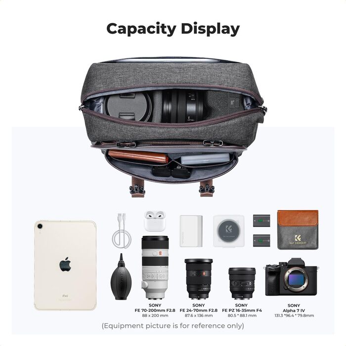 Сумка для камери K&F Concept, фотосумка для DSLR/SLR, сумка для фотографа з відділеннями для об'єктивів та аксесуарів, сіра