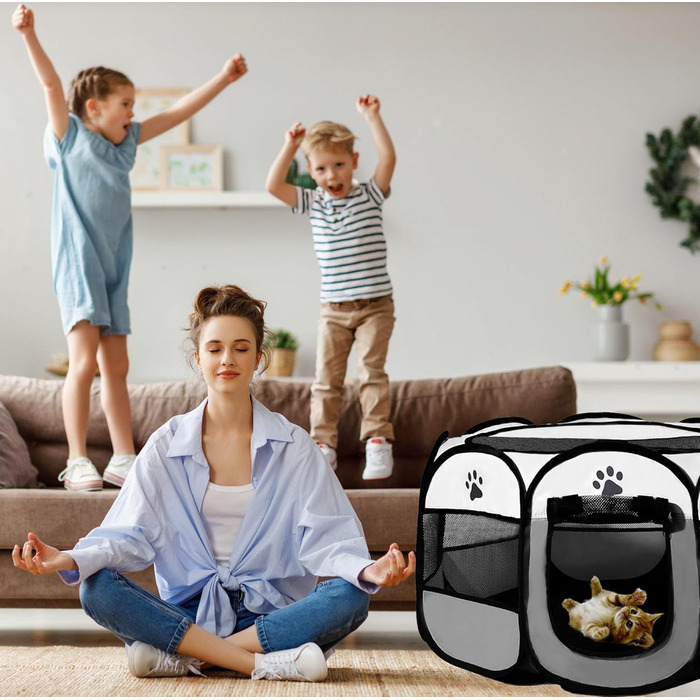 Клітка-забіг для цуценят та дрібних тварин 114x114x59 см (сіра)