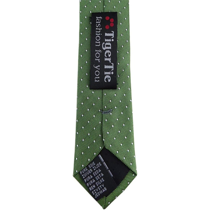 Краватка шовкова TigerTie вузька, зелено-срібляста в горошок | Дизайнерська краватка