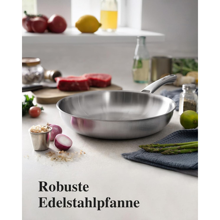 Набір сковорідок з нержавіючої сталі 3 шт. (20, 24, 28 см), універсальні, для всіх плит, індукційні, безпечні для духовки та посудомийної машини